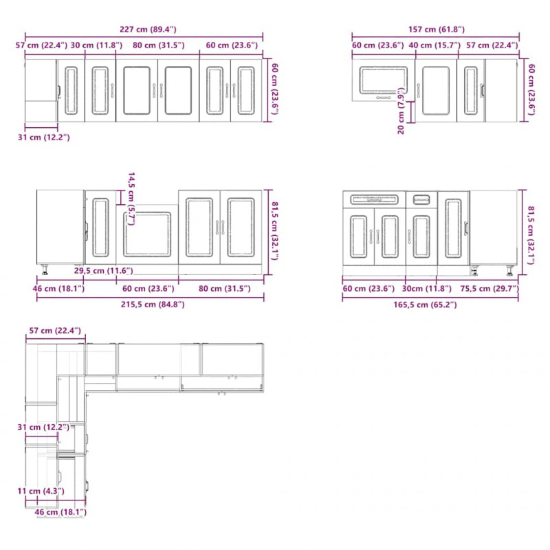 Zestaw szafek kuchennych, Kalmar, 11-częściowy, dąb sonoma