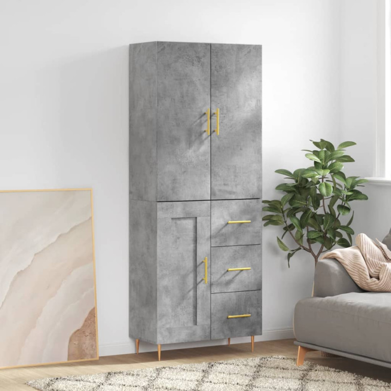 Witrynka, szarość betonu 69,5x34x180 cm materiał drewnopochodny