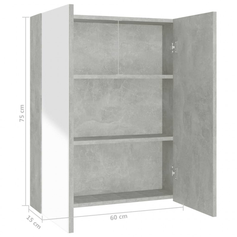 Szafka łazienkowa z lustrem, 60x15x75 cm, MDF, szarość betonu