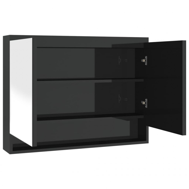 Szafka łazienkowa z lustrem 80x15x60 cm, MDF, czerń z połyskiem
