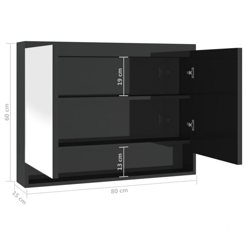 Szafka łazienkowa z lustrem 80x15x60 cm, MDF, czerń z połyskiem