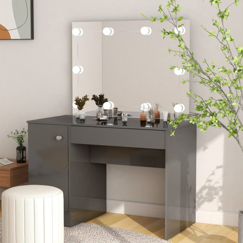 Toaletka z LED, 110x55x145 cm, MDF, szara z połyskiem
