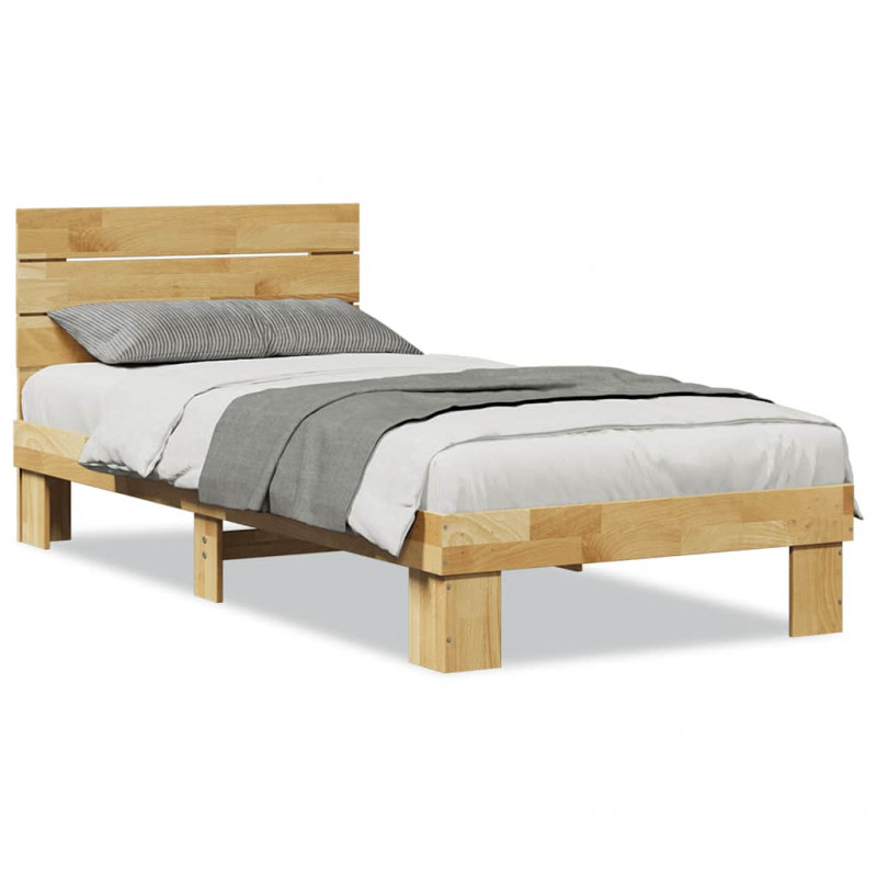 Rama łóżka z zagłówkiem bez materaca 100x200 cm lite drewno dąb
