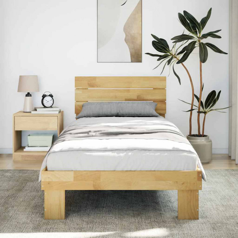 Rama łóżka z zagłówkiem bez materaca 100x200 cm lite drewno dąb