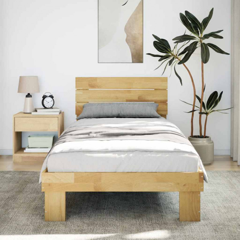 Rama łóżka z zagłówkiem bez materaca 75x190 cm lite drewno dąb