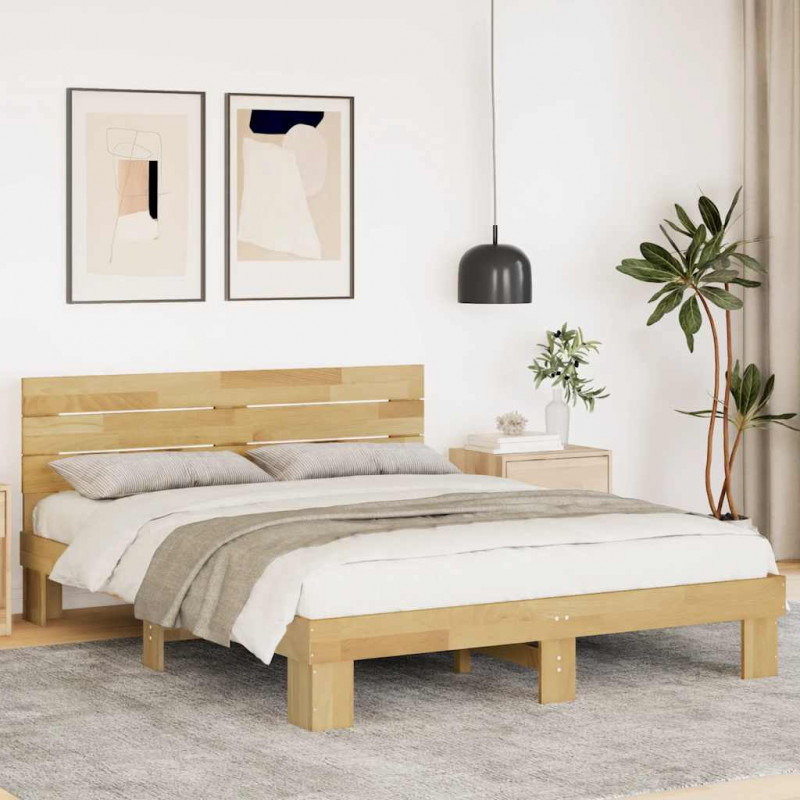 Rama łóżka z zagłówkiem bez materaca 135x190 cm lite drewno dąb
