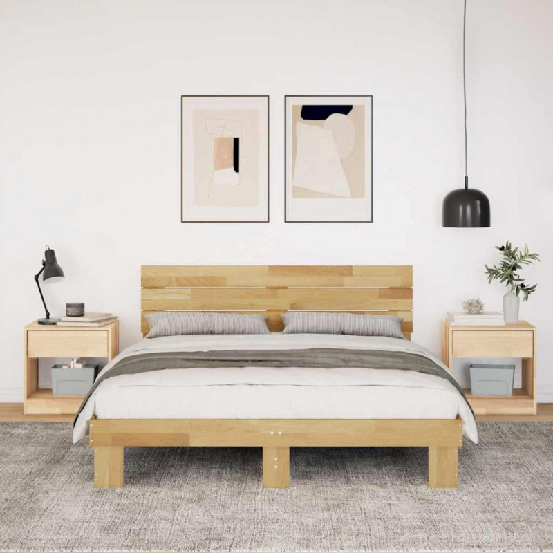Rama łóżka z zagłówkiem bez materaca 135x190 cm lite drewno dąb