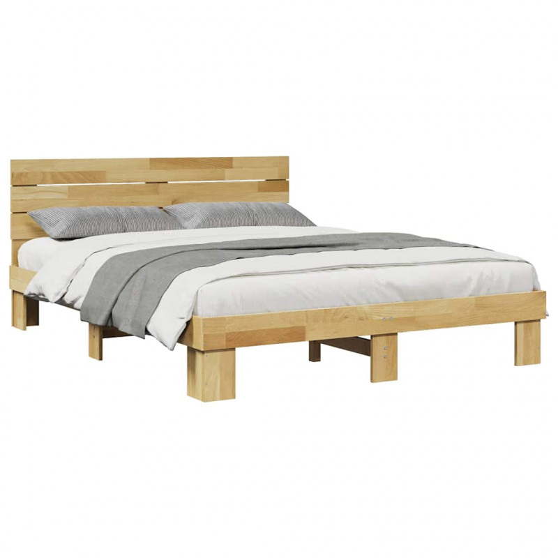 Rama łóżka z zagłówkiem bez materaca 135x190 cm lite drewno dąb