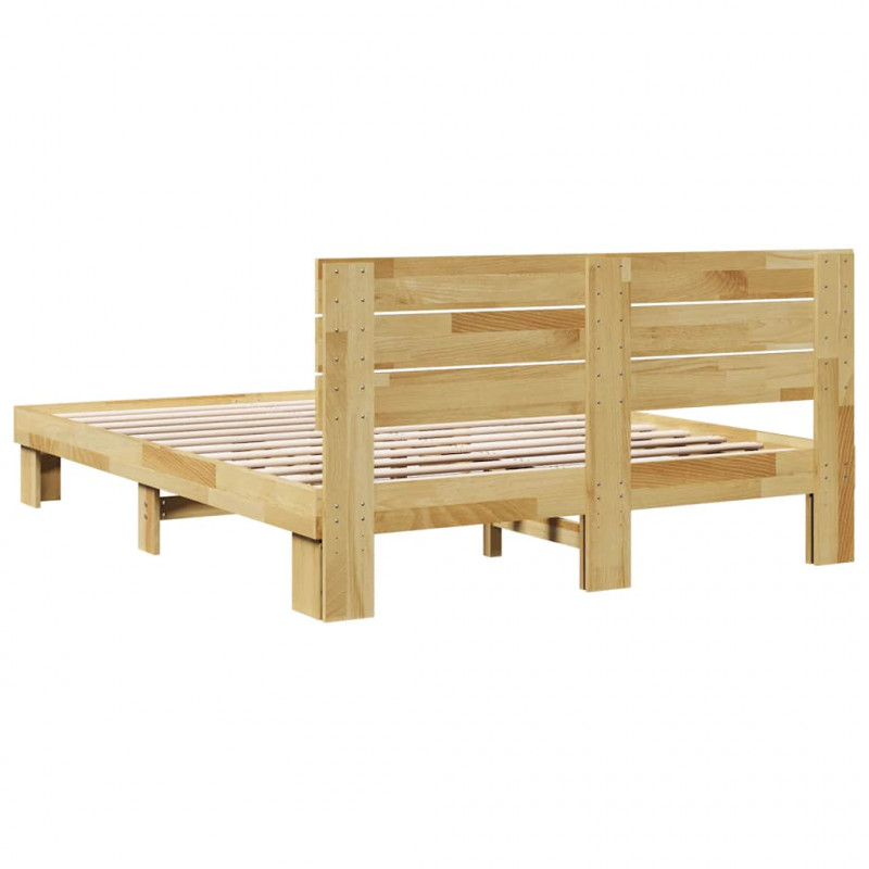 Rama łóżka z zagłówkiem bez materaca 135x190 cm lite drewno dąb