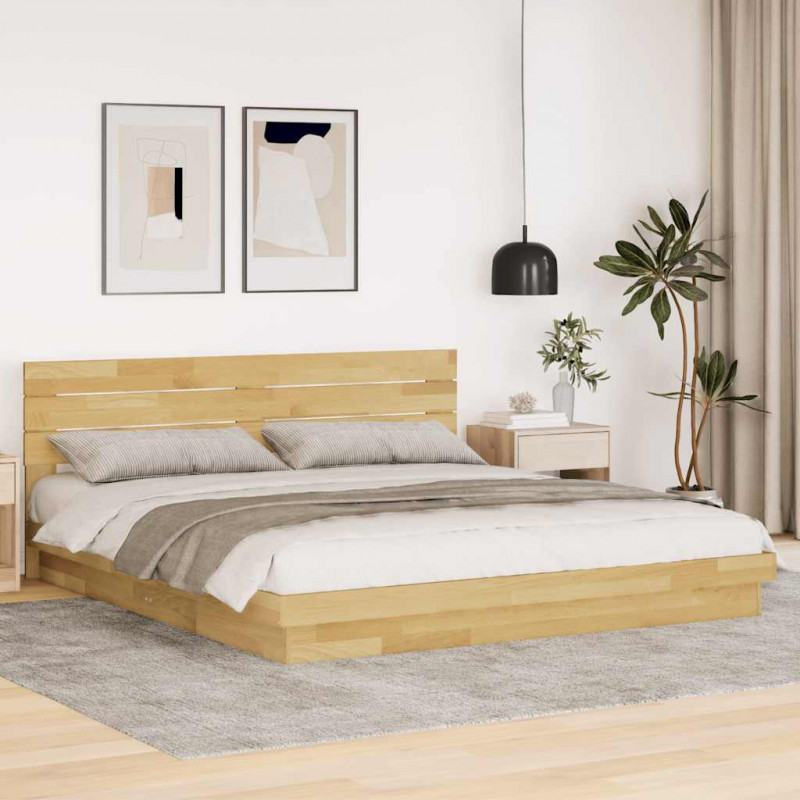 Rama łóżka z zagłówkiem bez materaca 200x200 cm lite drewno dąb