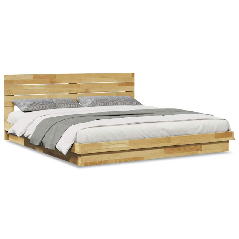 Rama łóżka z zagłówkiem bez materaca 200x200 cm lite drewno dąb