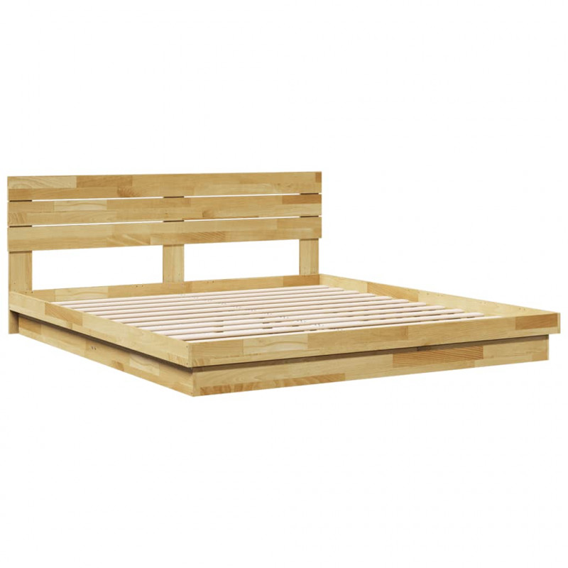 Rama łóżka z zagłówkiem bez materaca 200x200 cm lite drewno dąb
