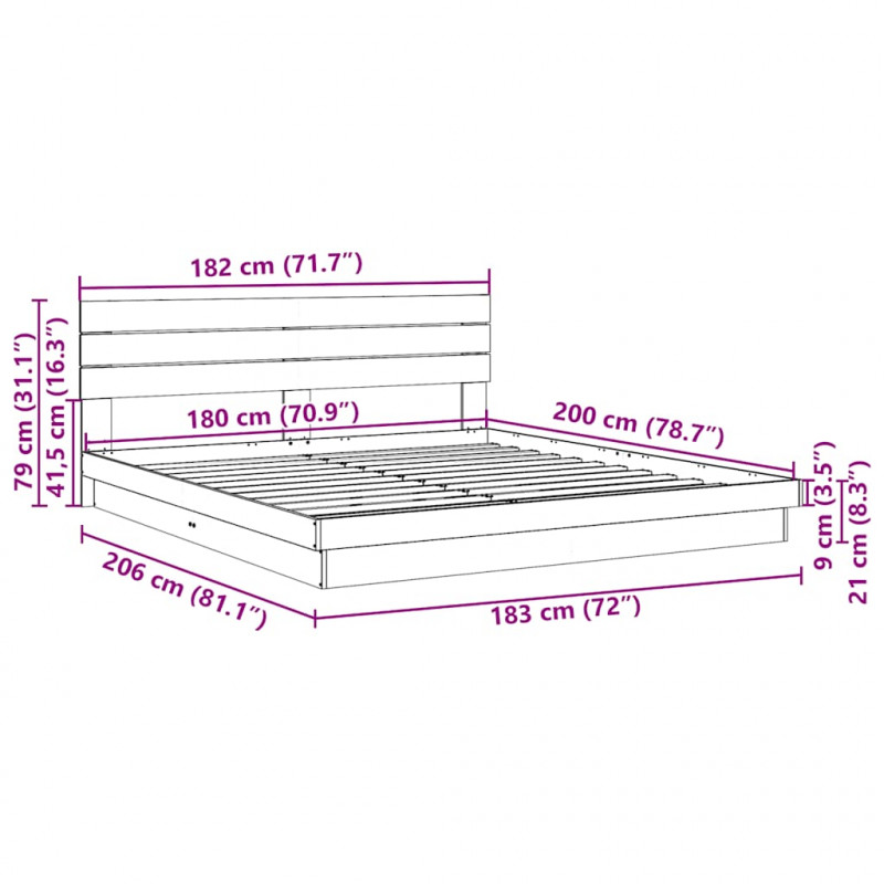 Rama łóżka z zagłówkiem bez materaca 180x200 cm lite drewno dąb
