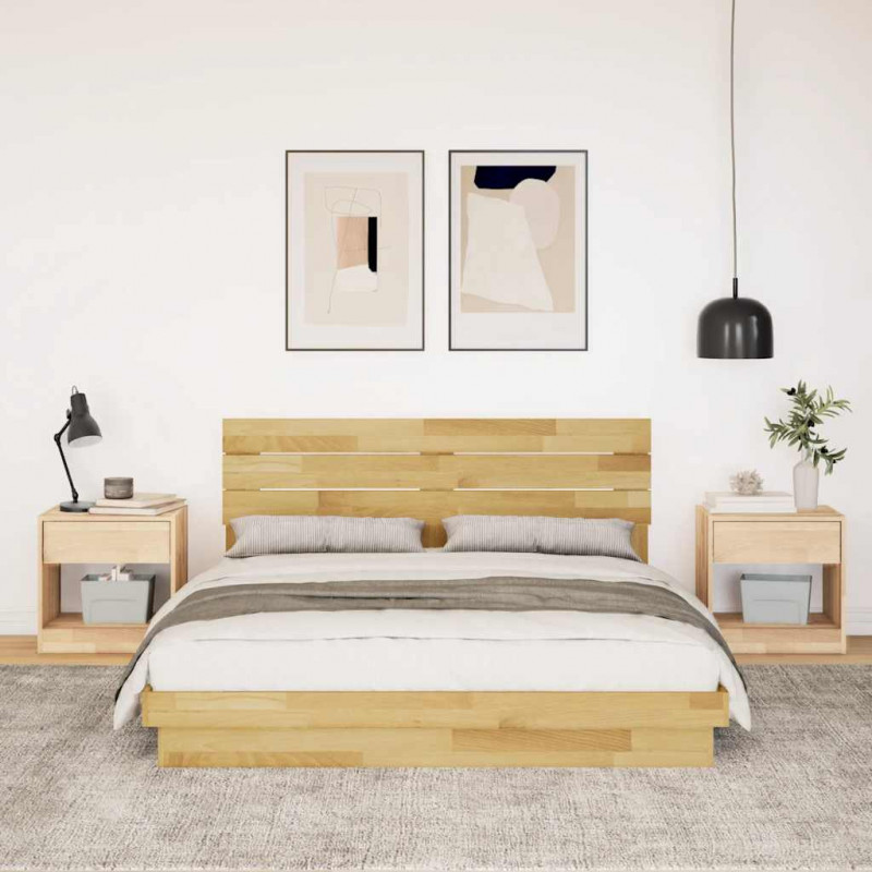 Rama łóżka z zagłówkiem bez materaca 160x200 cm lite drewno dąb
