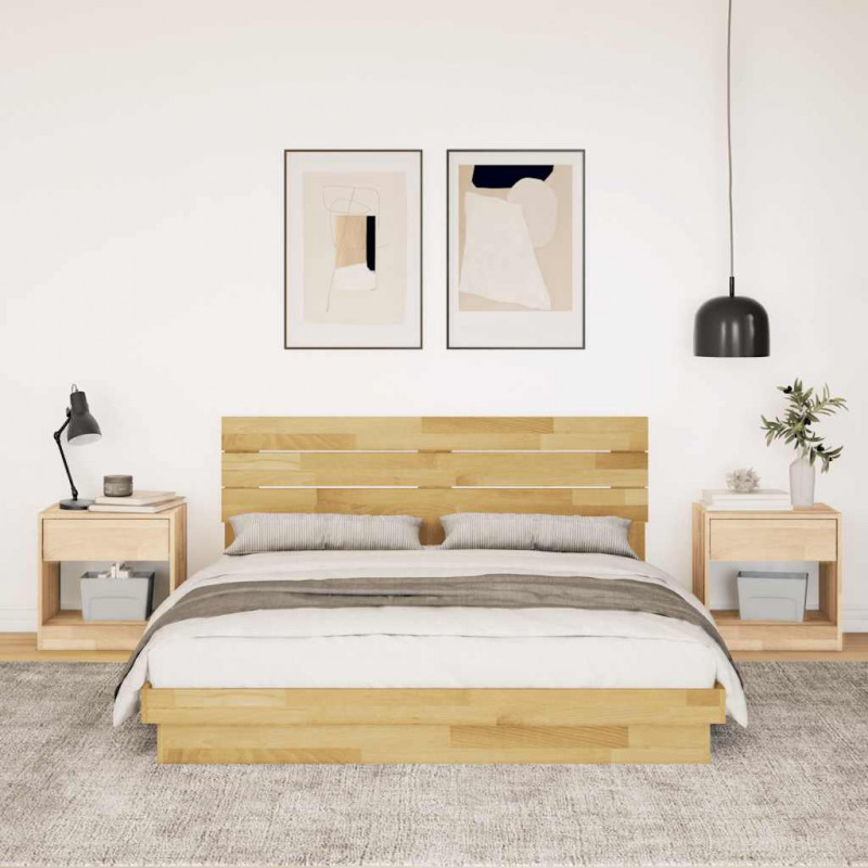 Rama łóżka z zagłówkiem bez materaca 150x200 cm lite drewno dąb
