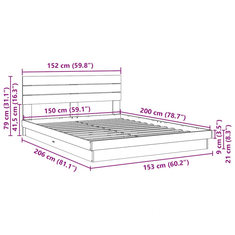 Rama łóżka z zagłówkiem bez materaca 150x200 cm lite drewno dąb