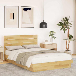 Rama łóżka z zagłówkiem bez materaca 120x200 cm lite drewno dąb