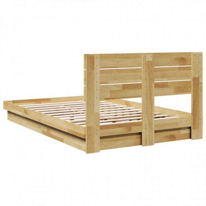 Rama łóżka z zagłówkiem bez materaca 120x200 cm lite drewno dąb