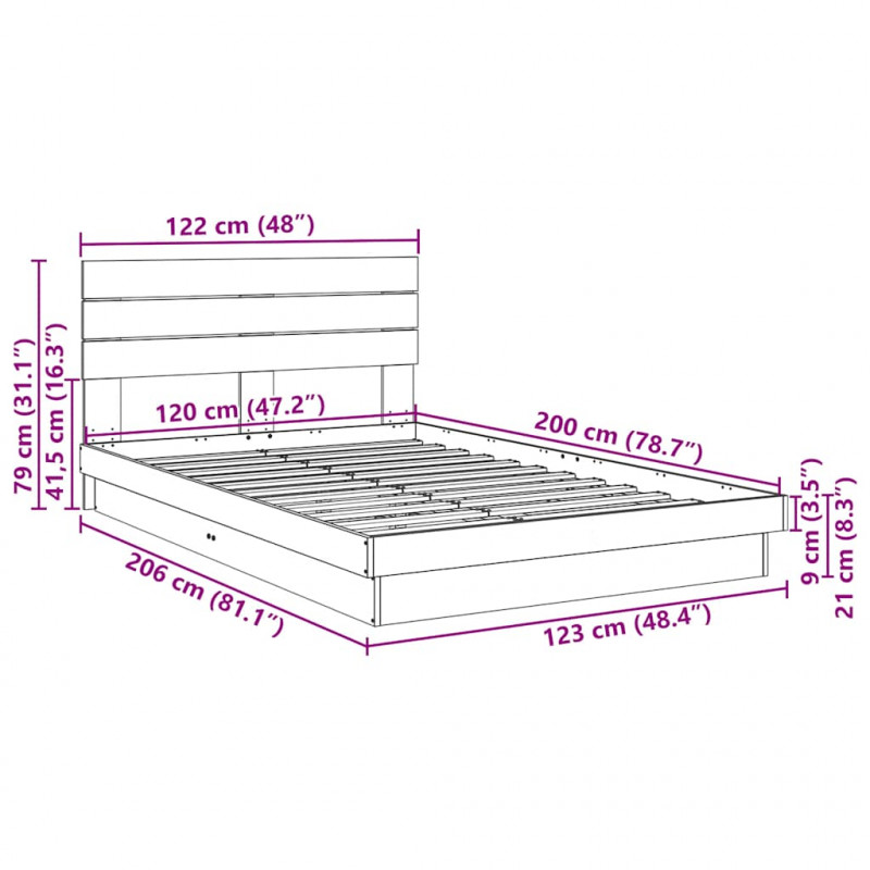 Rama łóżka z zagłówkiem bez materaca 120x200 cm lite drewno dąb