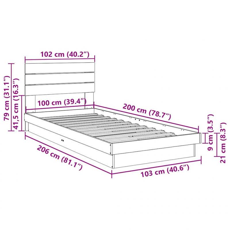Rama łóżka z zagłówkiem bez materaca 100x200 cm lite drewno dąb