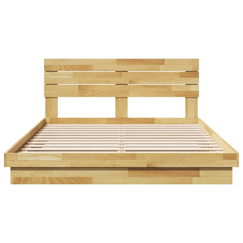 Rama łóżka z zagłówkiem bez materaca 135x190 cm lite drewno dąb