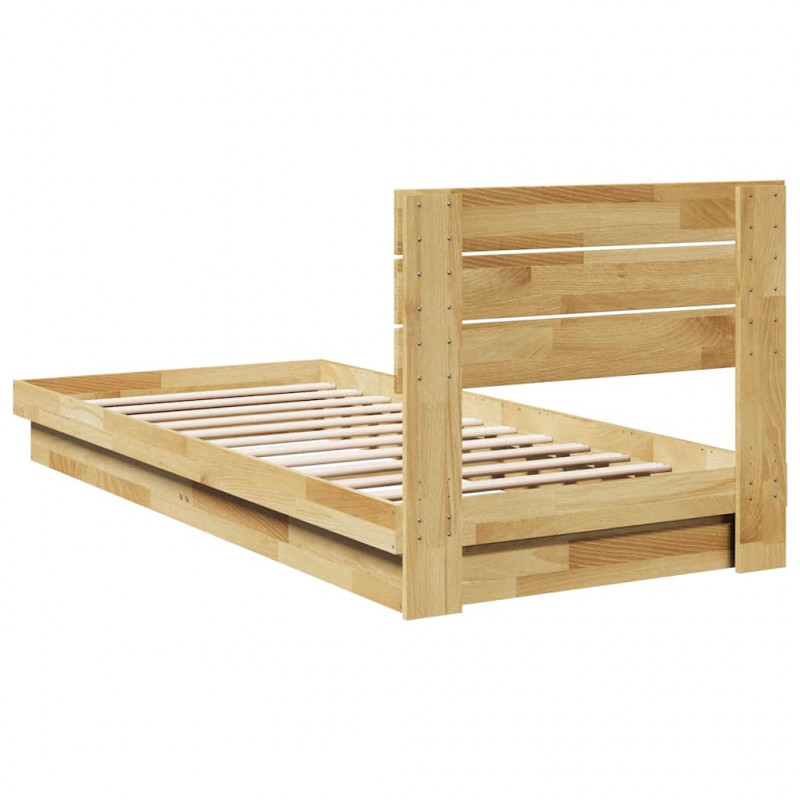 Rama łóżka z zagłówkiem bez materaca 75x190 cm lite drewno dąb