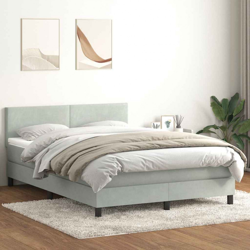 Łóżko kontynentalne z materacem, jasnoszare, 160x210cm, aksamit
