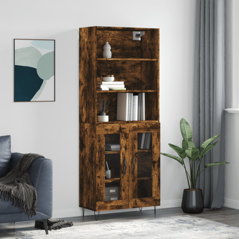 Witrynka przydymiony dąb 69,5x34x180 cm materiał drewnopochodny