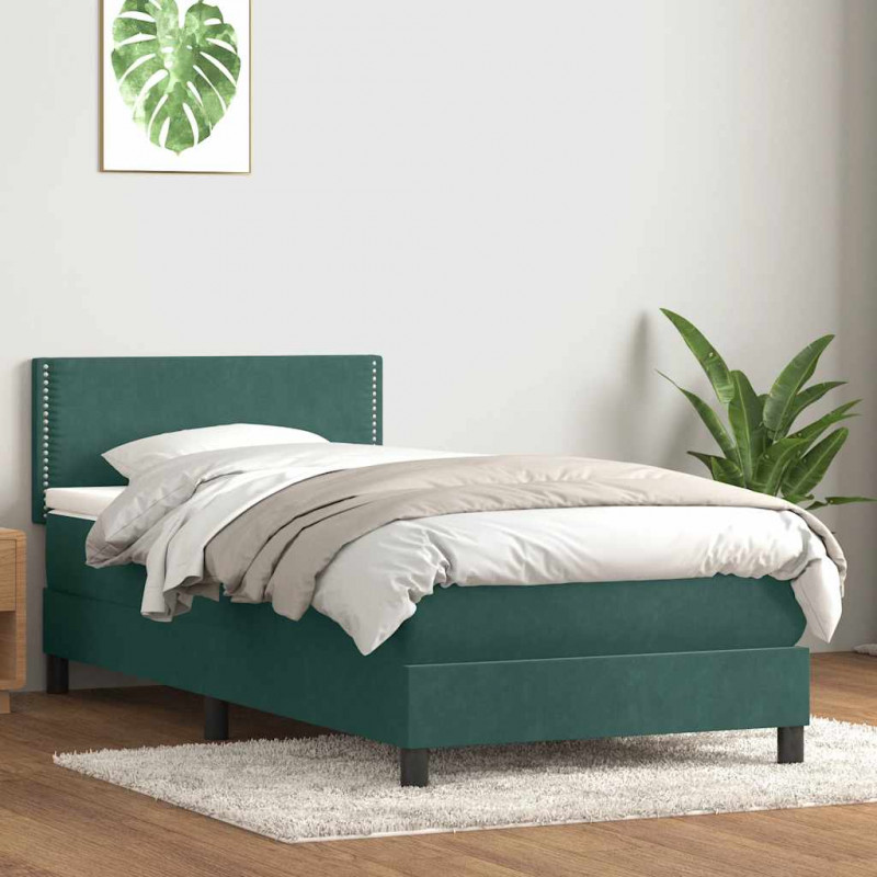 Łóżko kontynentalne z materacem, zielone, aksamit, 100x210 cm