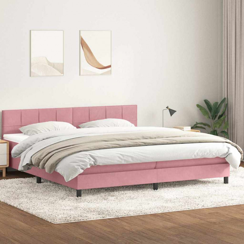Łóżko kontynentalne z materacem, różowe, 180x210 cm, aksamit