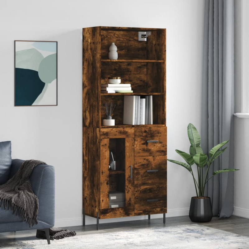 Witrynka przydymiony dąb 69,5x34x180 cm materiał drewnopochodny