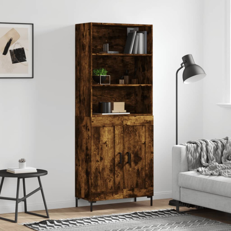 Witrynka przydymiony dąb 69,5x34x180 cm materiał drewnopochodny