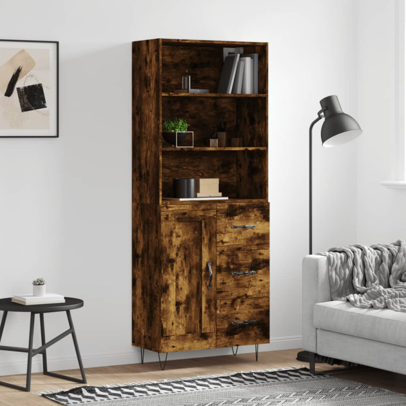 Witrynka przydymiony dąb 69,5x34x180 cm materiał drewnopochodny
