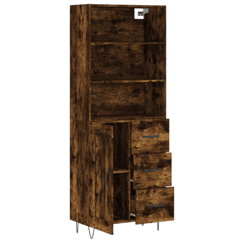 Witrynka przydymiony dąb 69,5x34x180 cm materiał drewnopochodny