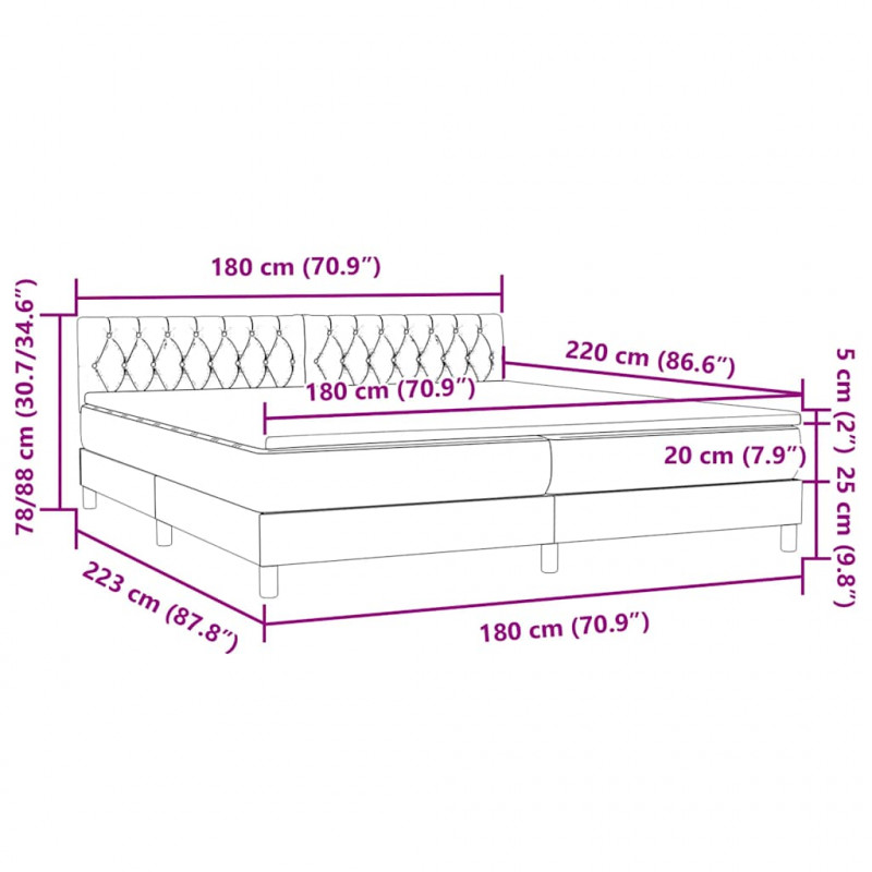 Łóżko typu Box Spring z materacem Jasnoszary 180x220 cm Aksamit