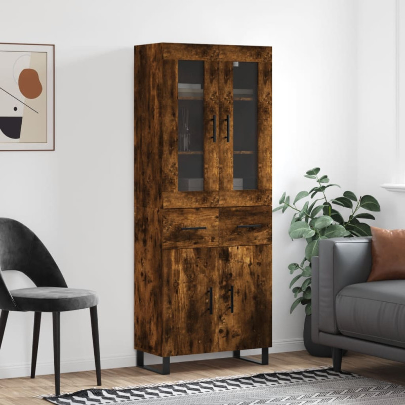 Witrynka przydymiony dąb 69,5x34x180 cm materiał drewnopochodny