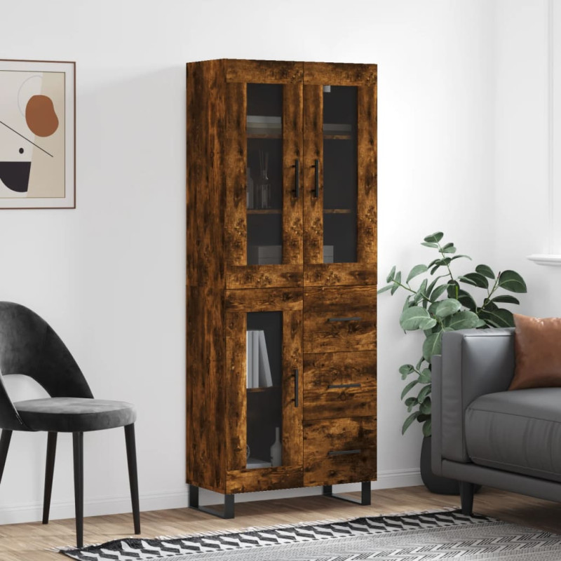 Witrynka przydymiony dąb 69,5x34x180 cm materiał drewnopochodny