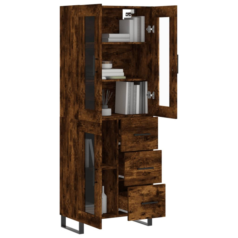Witrynka przydymiony dąb 69,5x34x180 cm materiał drewnopochodny