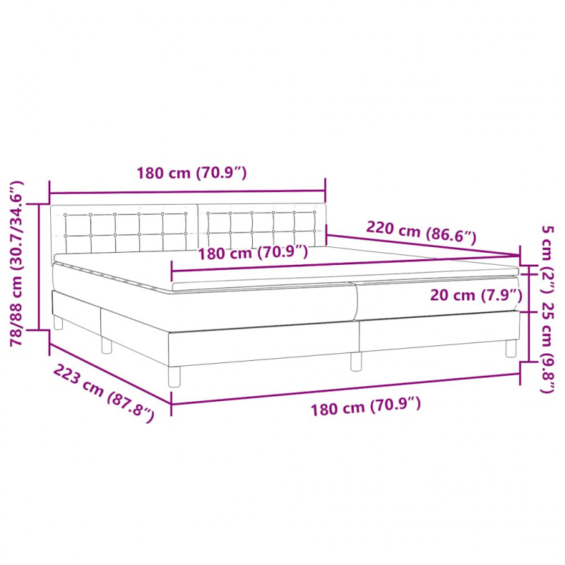 Łóżko typu Box Spring z materacem Ciemnoszary 180x220cm Aksamit