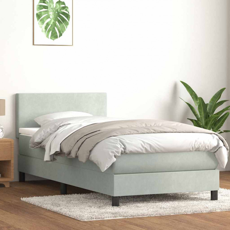 Łóżko kontynentalne z materacem i LED, jasnoszary aksamit, 90x210 cm