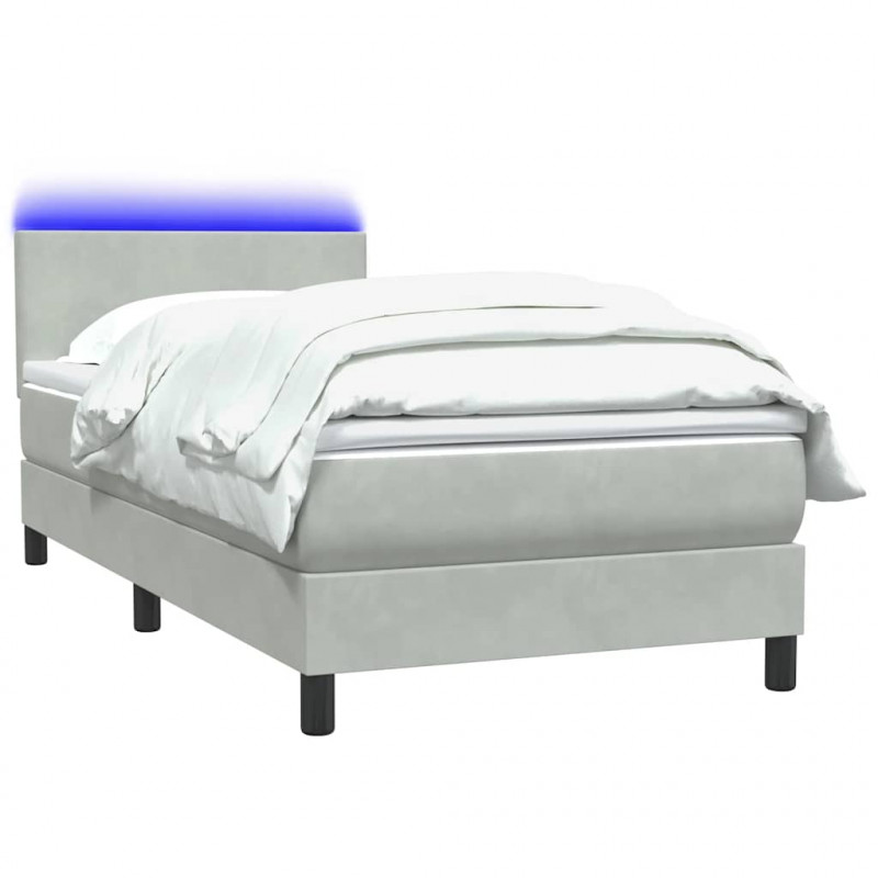 Łóżko kontynentalne z materacem i LED, jasnoszary aksamit, 90x210 cm