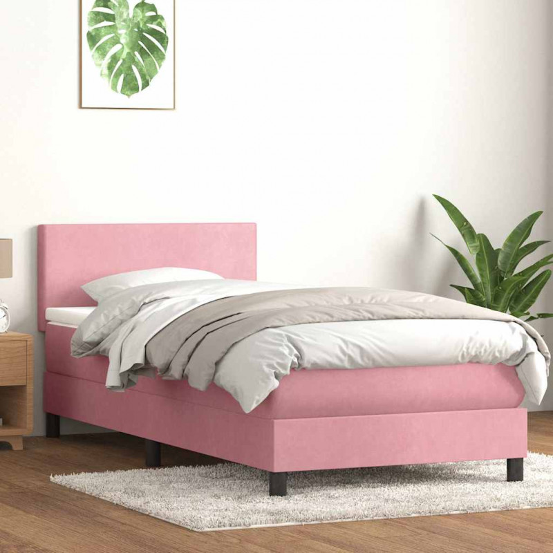 Łóżko kontynentalne z materacem i LED, różowe, aksamit, 100x210 cm