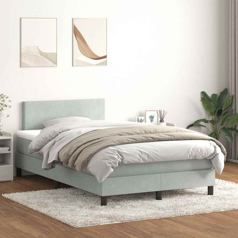Łóżko kontynentalne z materacem i LED, jasnoszare, 120x210cm, aksamit