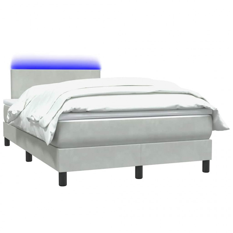 Łóżko kontynentalne z materacem i LED, jasnoszare, 120x210cm, aksamit