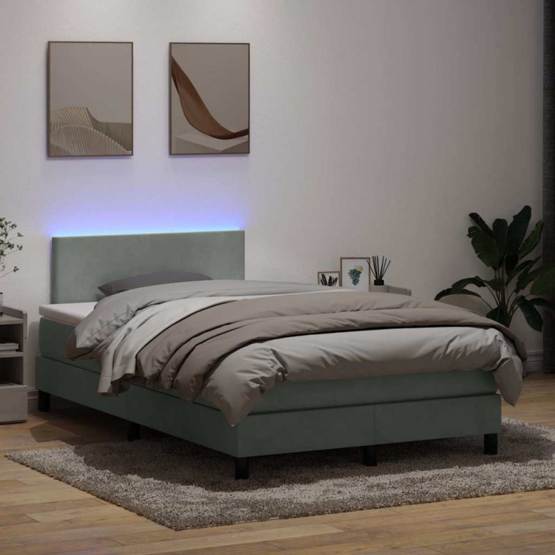 Łóżko kontynentalne z materacem i LED, jasnoszare, 120x210cm, aksamit
