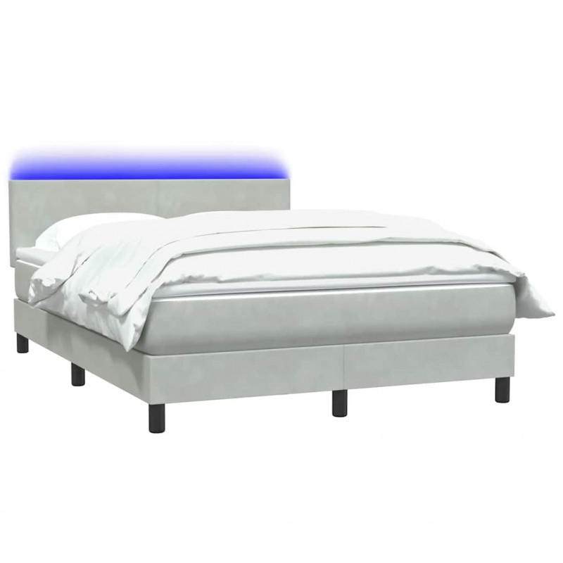 Łóżko kontynentalne z materacem i LED, jasnoszare, 140x210cm, aksamit