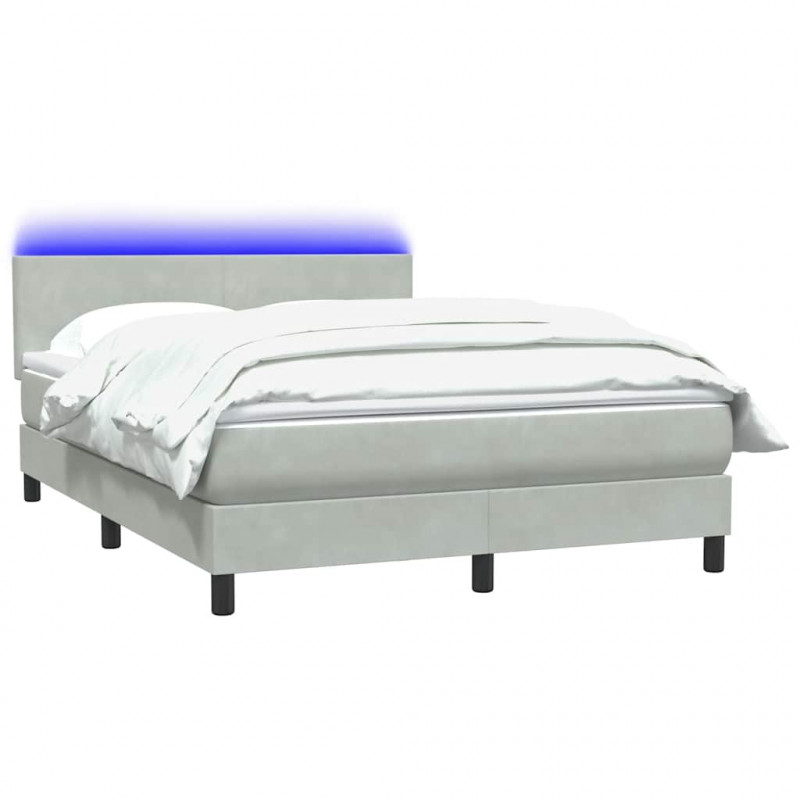 Łóżko kontynentalne z materacem i LED, jasnoszare, 160x210cm, aksamit