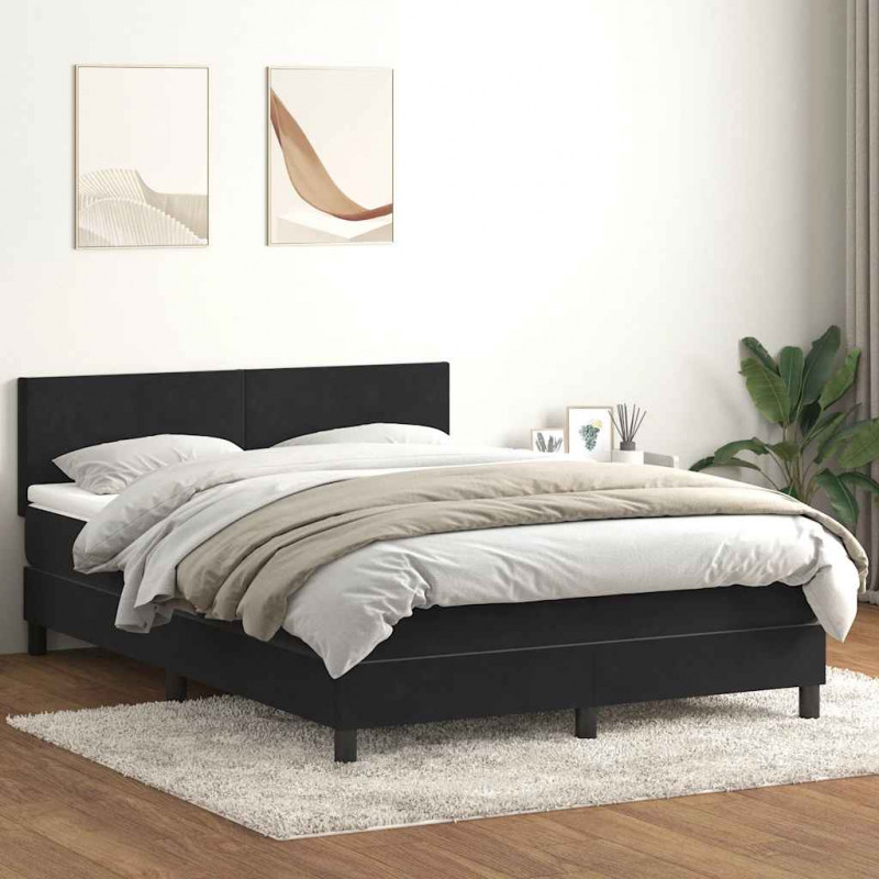 Łóżko kontynentalne z materacem i LED, czarne, 160x210 cm, aksamit