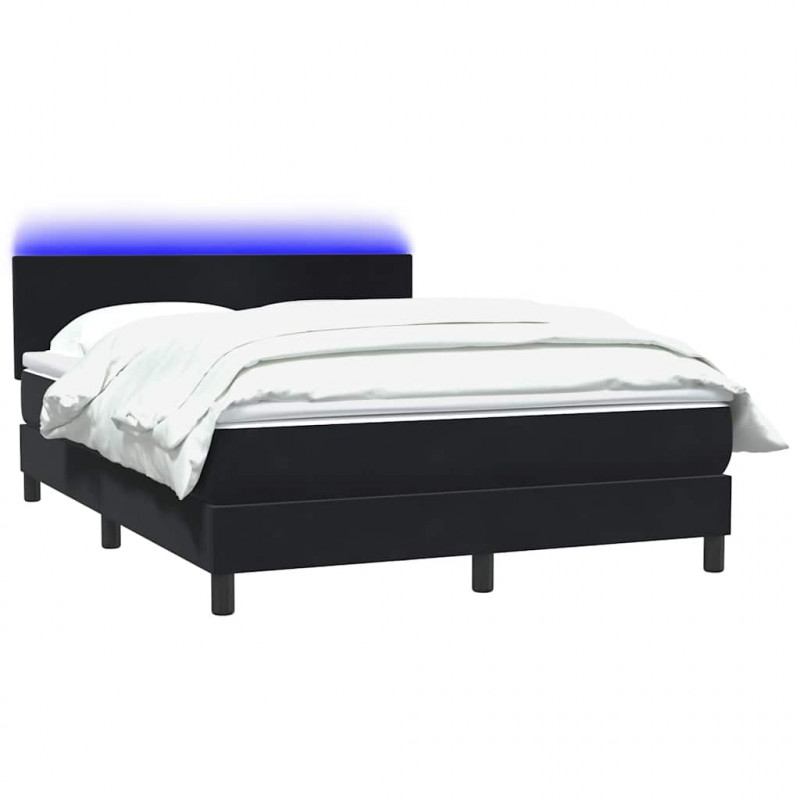 Łóżko kontynentalne z materacem i LED, czarne, 160x210 cm, aksamit