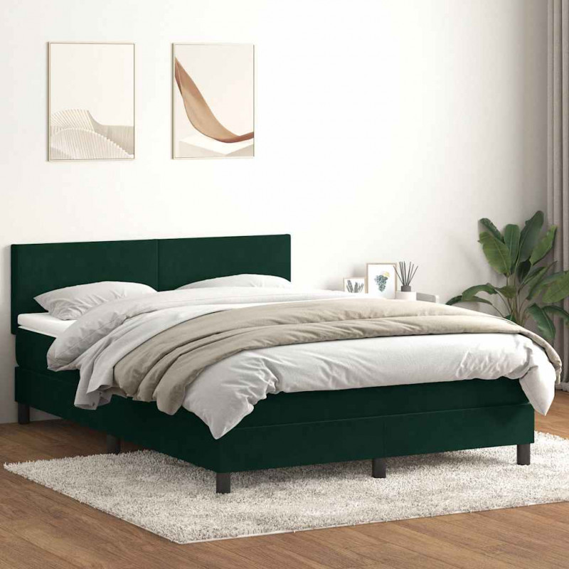 Łóżko kontynentalne z materacem i LED, ciemnozielone, 160x210 cm